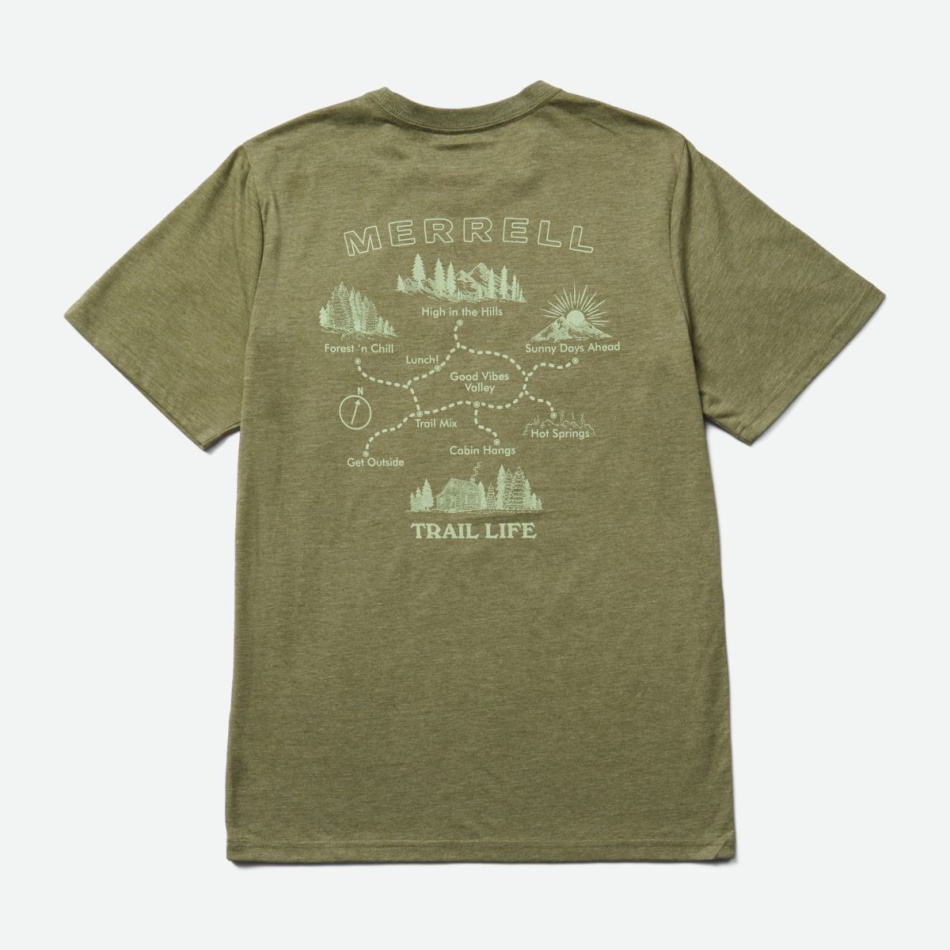 Merrell Playera Con Gráfico De Mapa Para Hombre Polvoriento Oliva Jaspeado