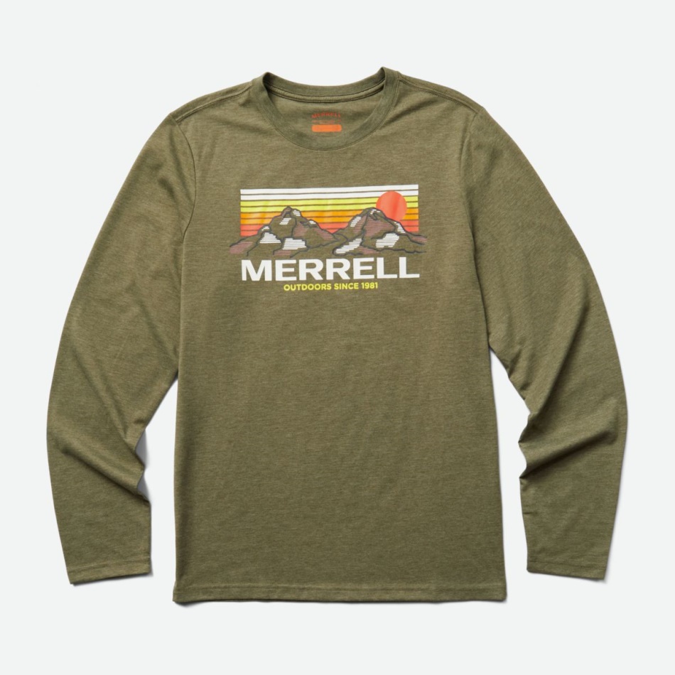 Merrell Camiseta De Manga Larga De Las Montañas De Merrell Para Hombre Polvoriento Oliva Jaspeado
